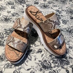 SAM EDELMAN Sz 9 Raul Cork Insole Chunky Sole Slip On Sandals  Snakeskin